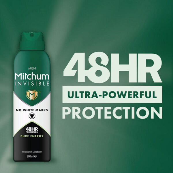 Mitchum Invisible Men 48HR Protection Pure Energy Anti-Perspirant & Deodorant 200ml - Image 2