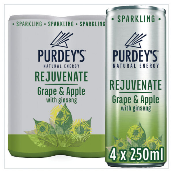 Purdey's Natural Energy Rejuvenate Sparkling Grape & Apple with Ginseng Can