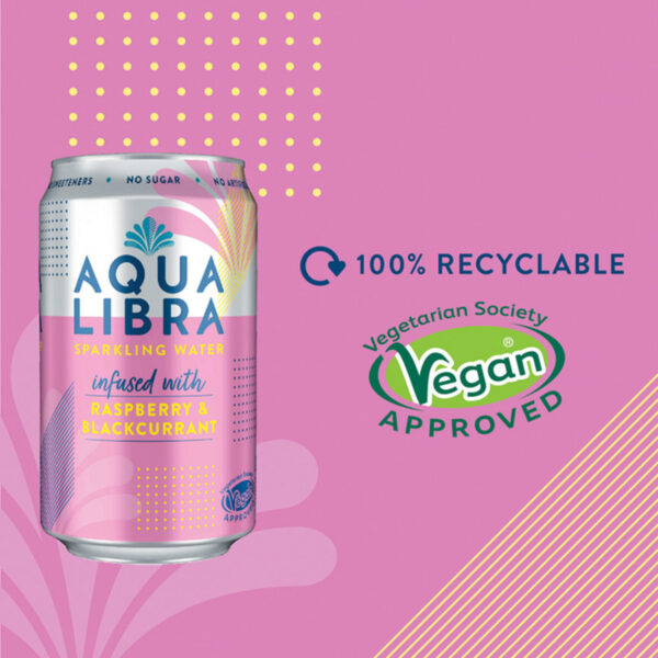 Aqua Libra Sparkling Water Infused with Raspberry & Blackcurrant Cans - Image 2