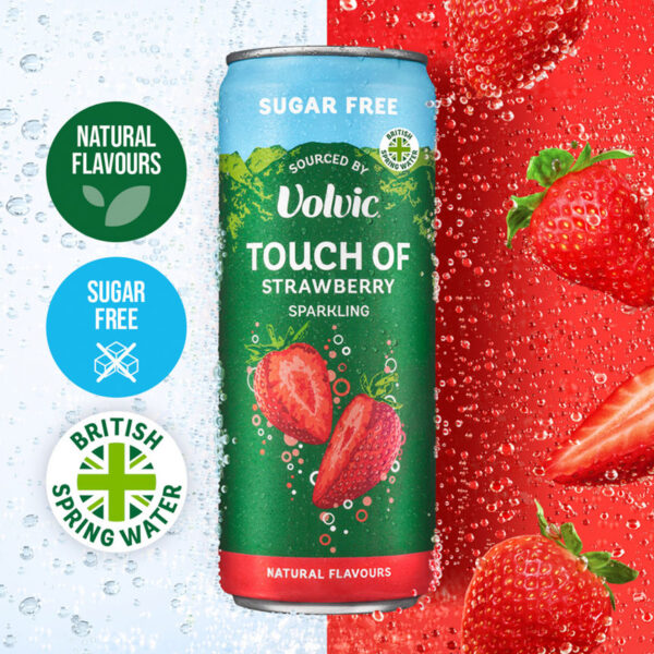 Volvic Touch of Strawberry Sparkling Sugar Free Flavoured Water sourced by Volvic 330ml - Image 2