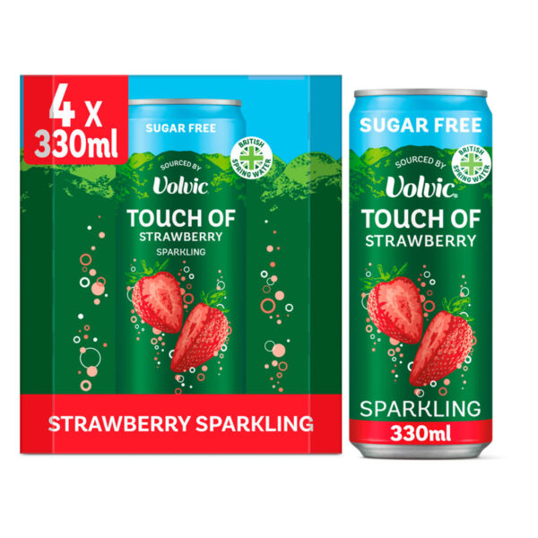 Volvic Touch of Strawberry Sparkling Sugar Free Flavoured Water sourced by Volvic Multipack 4x330ml