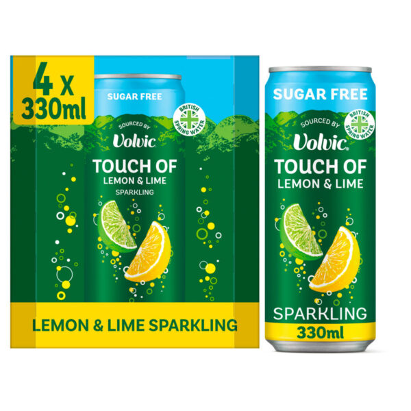 Volvic Touch of Lemon & Lime Sparkling Sugar Free Flavoured Water sourced by Volvic Multipack 4x330ml