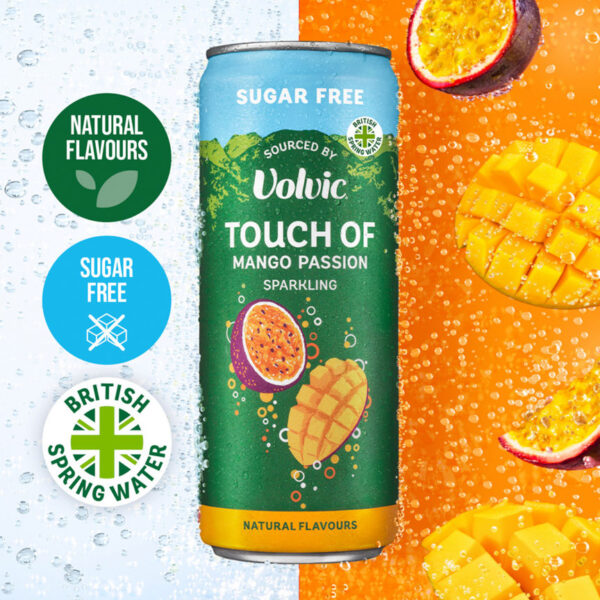 Volvic Touch of Mango Passion Sparkling Sugar Free Flavoured Water sourced by Volvic 330ml - Image 2