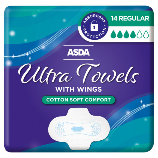 ASDA 14 Regular Ultra Towels with Wings