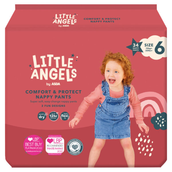 LITTLE ANGELS by ASDA Comfort & Protect Size 6 15kg+ 34 Nappy Pants