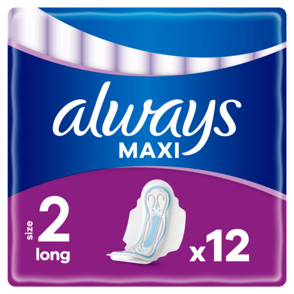 Always Maxi Long Sanitary Towels (Size 2) Wings,12 Pads