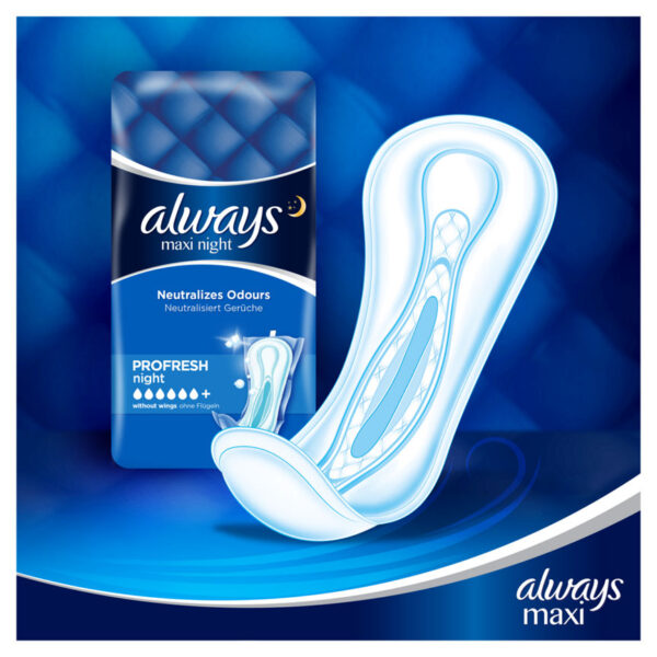 Always Maxi Profresh Night Sanitary Towels Without Wings 9 Pads - Image 2