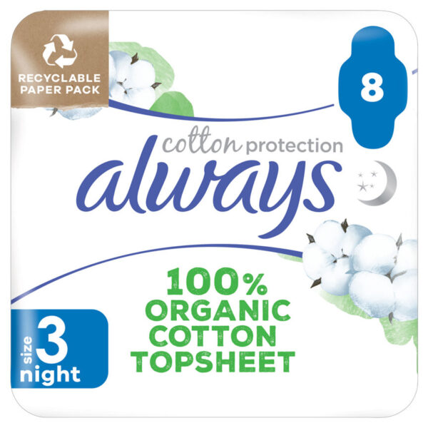 Always Cotton Protection Ultra Night Sanitary Towels With Wings 8 Pads