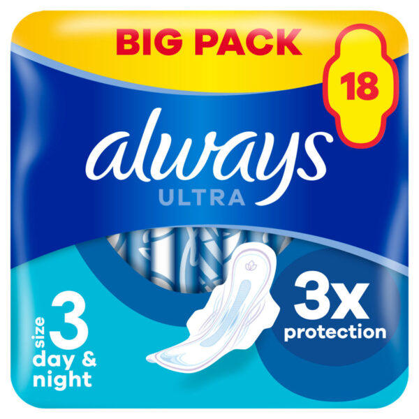 Always Ultra Sanitary Towels Day & Night (Size 3) Wings X18 Pads