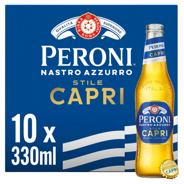 Peroni Nastro Azzurro Stile Capri Beer Lager Bottles 10 pack