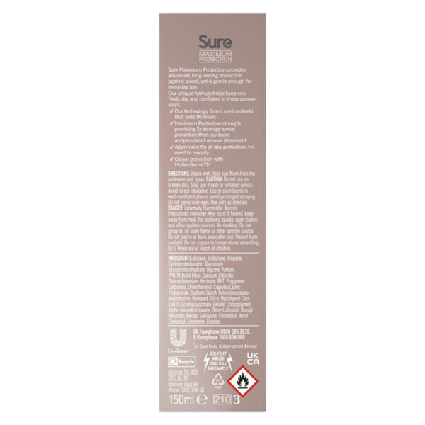 Sure Maximum Protection Antiperspirant Deodorant Freesia & Waterlily 150 ml - Image 2